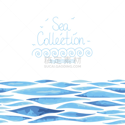 水平画幅,海洋,背景,水彩颜料,波浪,四方连续纹样,水彩画颜料,水,贺卡