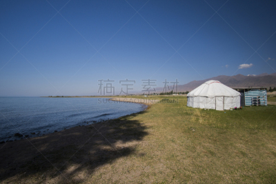 伊塞克湖,蒙古包,吉尔吉斯斯坦,传统,大帐篷,东欧大草原,帐篷,天空,水平画幅,云