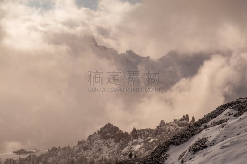 多洛米蒂山脉,冬天,寒冷,雪板,云景,运动,上阿迪杰,云,黄昏,雪