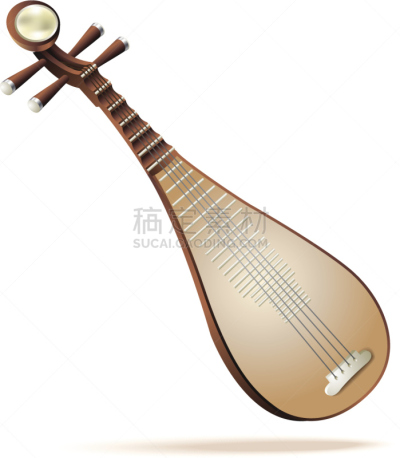 琵琶,传统,分离着色,白色背景,弦乐器,木制,无人,手艺,绘画插图,乐器