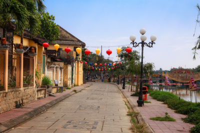 会安,过去,城镇,廊桥,岘港省,越南中部,殖民地式,外立面,水平画幅,风化的