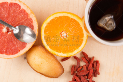 健康食物,早餐,玛德琳蛋糕,浆果,水果,清新,茶,枸杞,红色,符号