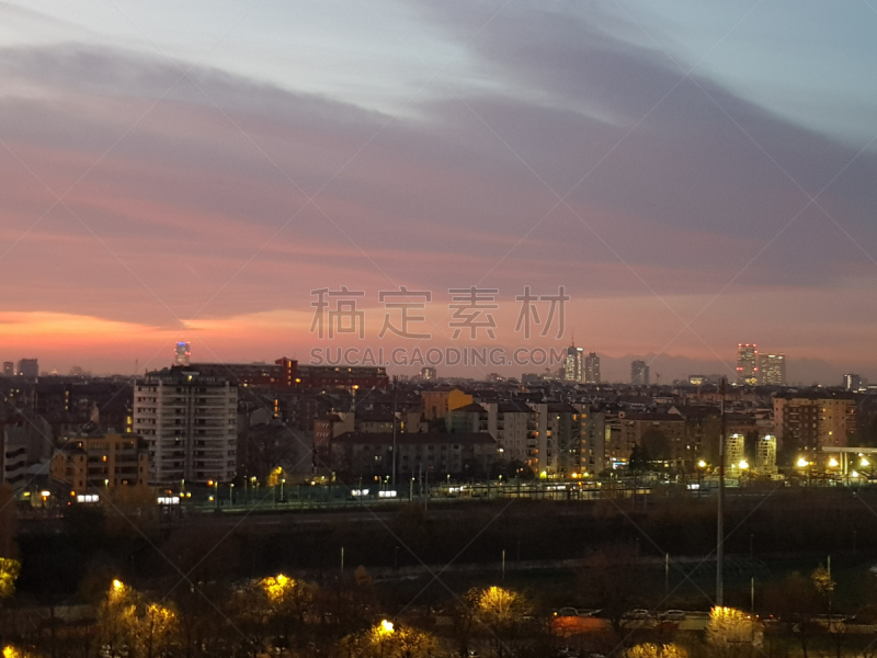 都市风景, 米兰,水平画幅,云,米兰男装时装周,夜晚,阿尔伯塔省,无人,市区路,户外