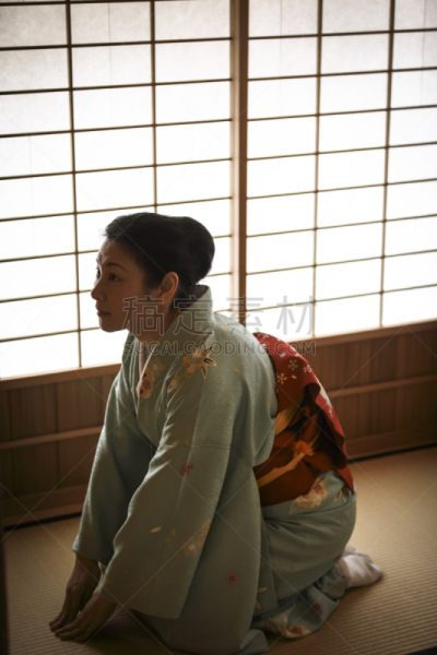 茶道,传统,日本人,和服,女人,茶馆,衣服,绿色,古老的,日本茶道公园