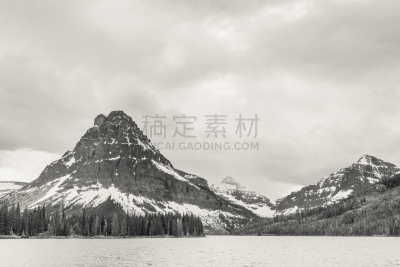 两药湖,蒙大拿州,西诺帕山,美国冰河国际公园,稳定,天空,留白,暴风雨,美国西部,水平画幅