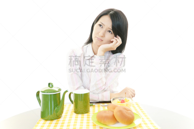 女人,红茶,咖啡壶,留白,人的嘴,黑发,饮料,仅成年人,甜点心,日本人