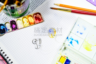 草图,珠宝,水彩画,白皮书,艺术家,白色,调色板,铅笔画,水平画幅,白色背景