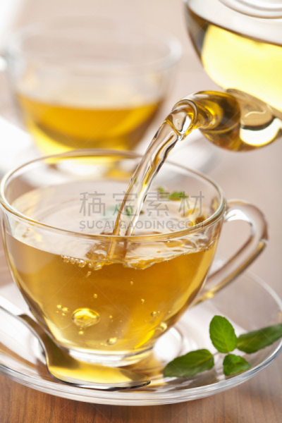 玻璃,杯,绿茶,垂直画幅,芳香的,无人,茶碟,饮料,特写,植物