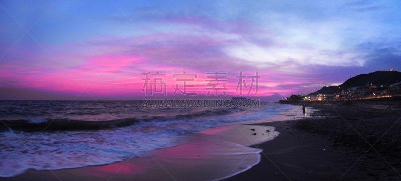 海滩,,日本,在上面,相模湾,藤泽市,水平画幅,沙子,夏天,户外