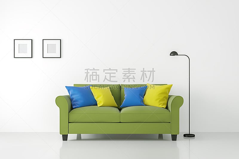 沙发,起居室,极简构图,白色,室内,多色的,三维图形,简单生活,背景,舒服