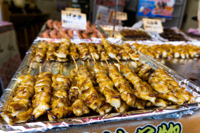 筑地市场,格子烤肉,日本,东京,鱿鱼,棍,鱼市,水平画幅,无人,配方