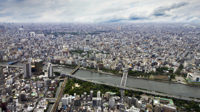 东京,天空,透过窗户往外看,城市,露天平台,river sumida,浮秤,东京天空树,水平画幅,无人