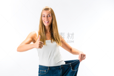 过大的,女人,裤子,自我完善,不合身服装,美,重的,运动竞赛,水平画幅,美人