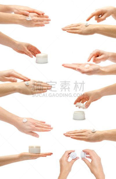 美,奶油,手,罐子,广口瓶,皮肤,白色背景,身体保养,发胶,布置