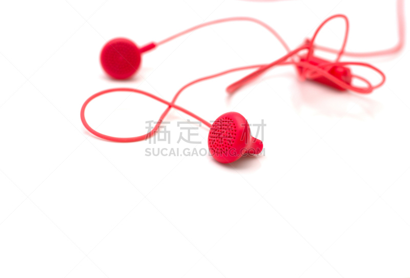 红色,耳机,分离着色,白色背景,个人随身用品,耳麦,水平画幅,进行中,噪声,塑胶