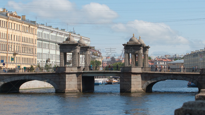 Stone Lomonosov Bridge on The Fontanka River in the summer - St. Petersburg, Russia