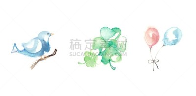 幸福,一个物体,水彩画颜料,鸟类,春天,植物,蓝知更鸟,模拟设备,剪贴画,绘画插图