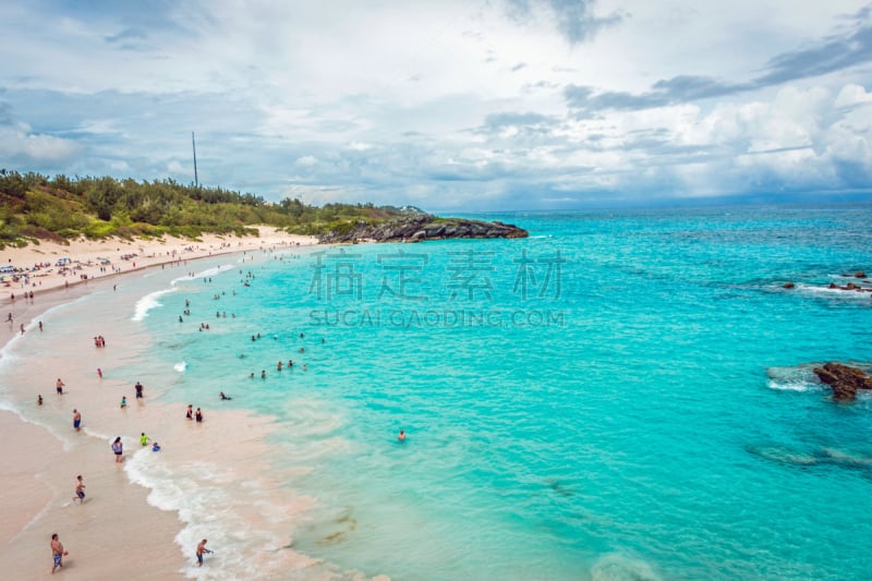 马蹄湾,看风景,海滩,日光浴,水平画幅,海景,人,群众,百慕大,海洋