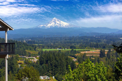 胡德雪山,露天平台,看风景,后院,天空,俄勒冈州,俄勒冈郡,水平画幅,云,雪