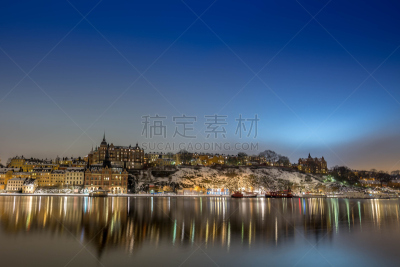 南区,斯德哥尔摩,夜晚,瑟德马尔姆,利达尔峡湾,斯德哥尔摩老城,道路工程,水,天空,水平画幅