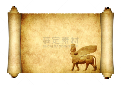 卷,中世纪时代,伊朗,手稿,背景分离,狮子,复古风格,翅膀,模板,虚拟角色