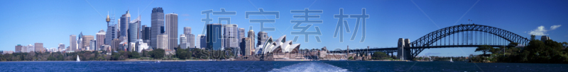 悉尼港湾,全景,决心,高大的,早晨,悉尼歌剧院,无人,风景,船尾波,便利朗角