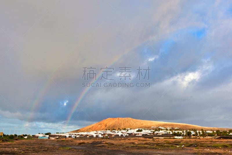 彩虹,自然美,山,在上面,乌云,兰萨罗特岛,水平画幅,无人,火山地形,大西洋群岛