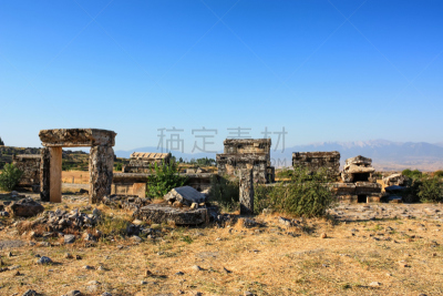 过去,希拉波利斯,都市风景,天空,夏天,石材,建筑材料,草,石棺,希腊