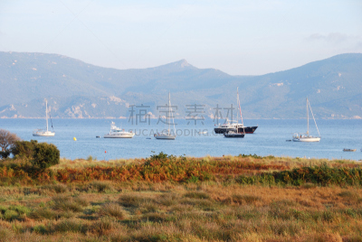 船,光,月桂树,波尔图,瓦林科海湾,科西嘉,水平画幅,无人,户外,山