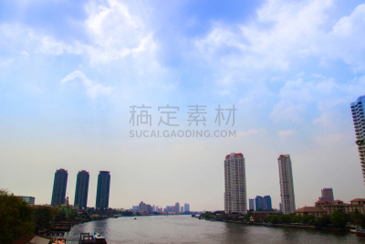 泰国,曼谷,河流,沙吞,水平画幅,夜晚,无人,城市天际线,户外,城市