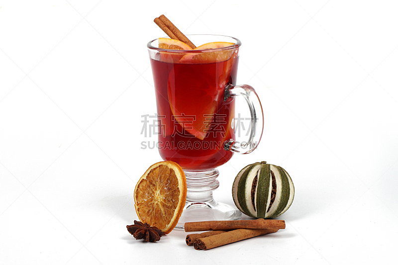 茶,香料,白色背景,冬天,分离着色,热甜红酒,热饮,饮料,可爱的