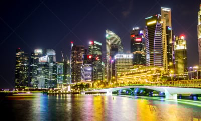 新加坡,都市风景,城市天际线,滨海湾 ,天空,水平画幅,夜晚,无人,曙暮光,户外