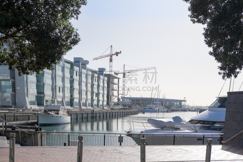 高架桥港,奥克兰,起重机,新西兰,建筑业,建筑外部,汽艇,滨水,铺路石,摩托艇