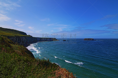 卡里克索桥,爱尔兰共和国,岛,海岸线,几乎,white cliffs,安特里姆郡,北爱尔兰,水,天空