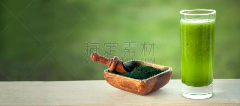 沙冰,木制,螺旋菌,绿色,背景,水平画幅,维生素,果汁,饮料,草