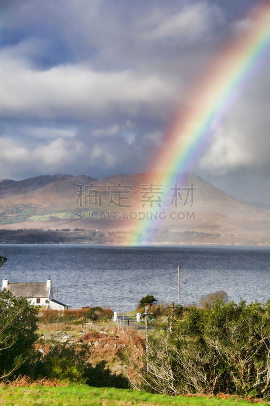 戈尔韦,彩虹,班特里海湾,垂直画幅,山,雪,无人,户外,山脊,科克郡