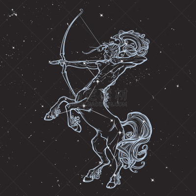 半人马座,后腿站立,夜晚,背景,拿着,弓箭,天空,射手座,自然,绘画插图
