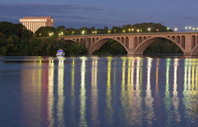 key bridge,美国,华盛顿特区,前面,水平画幅,夜晚,无人,拱门,城市生活,建筑外部