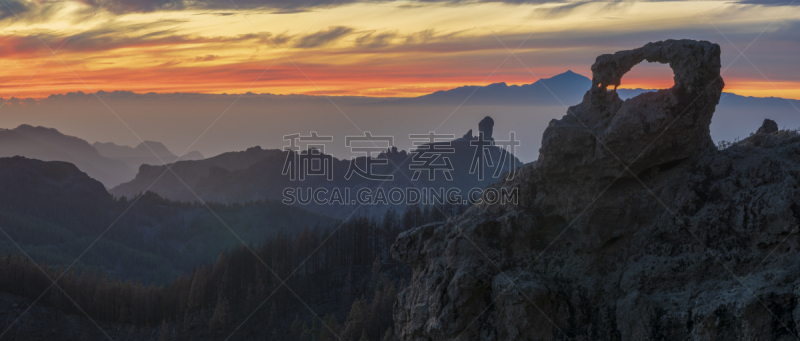 西班牙,在上面,罗克卢波峰,大加纳利,天空,美,水平画幅,云,无人,户外