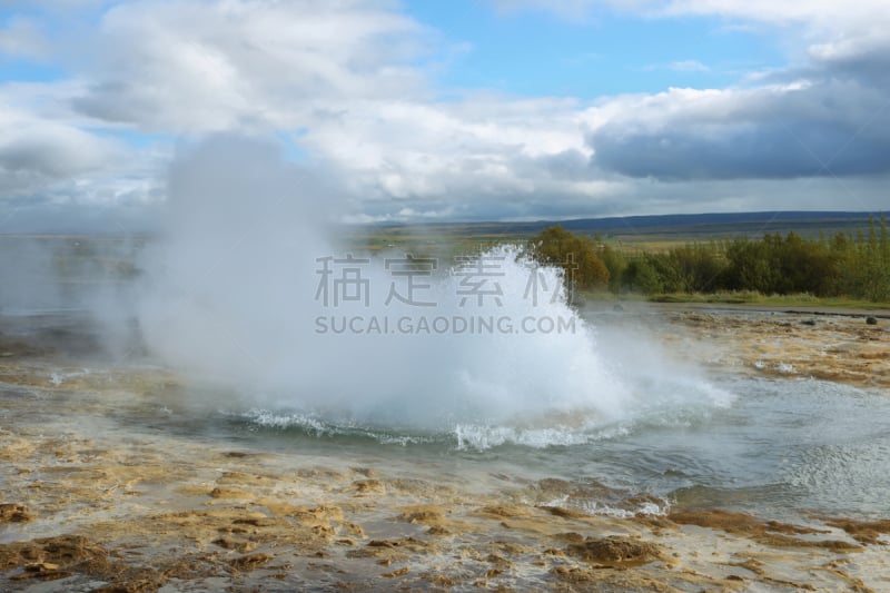 史托克间歇泉,冰岛国,布林斯通山,史托克喷泉,黄金圈路线,建筑的,间歇泉,水,天空,水平画幅