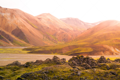 冰岛国,兰德玛纳,小路,开端,五彩山,天空,枝繁叶茂,岩层,旅行者,夏天