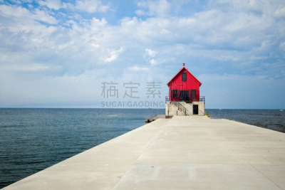 大黑文,灯塔楼,留白,密歇根湖,过时的,美国中西部地区,旅途,休伦港,公园,复古风格