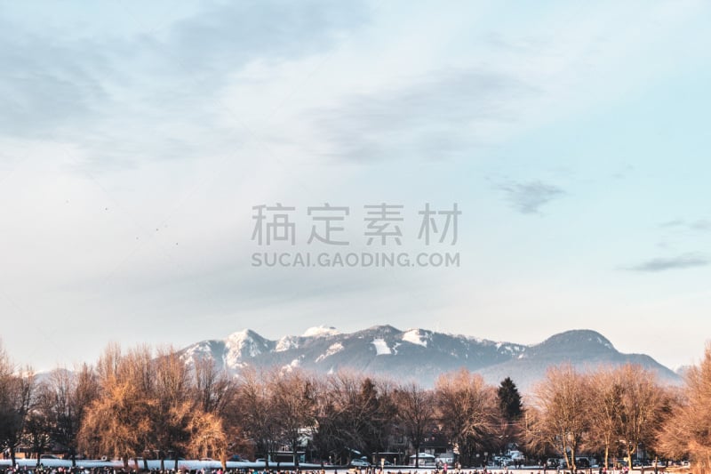 公元前,鳟鱼湖,冻结的,加拿大,温哥华,公园,水平画幅,山,雪,无人