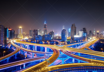 极简构图,路口,浦西,高架道路,光轨,立交桥,霓虹色,尾灯,未来,高视角