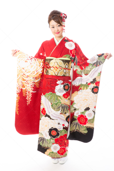 长袖和服,注视镜头,白色背景,女人,衣服,和服,和服腰带,垂直画幅,传统,仅成年人