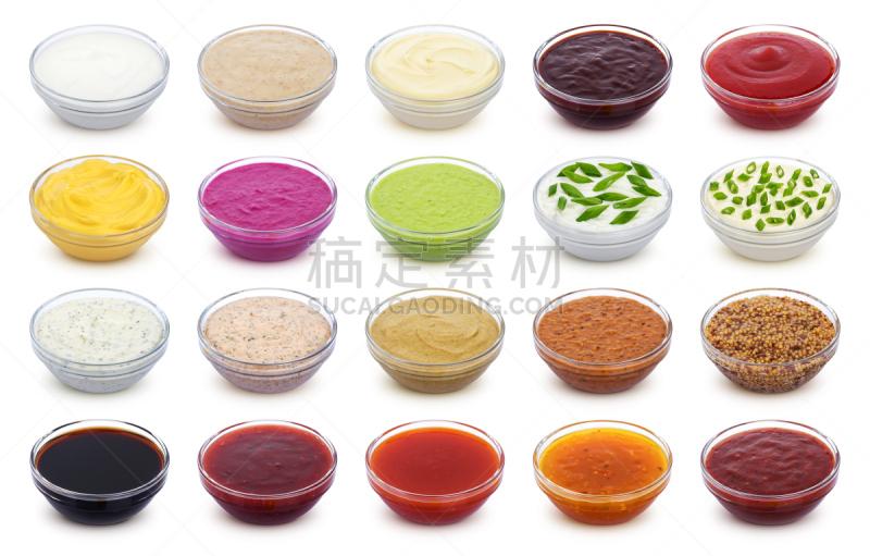 白色背景,与众不同,分离着色,开胃酱,留白,酱油壶,蒜瓣,奶泡,茶碟,奶油