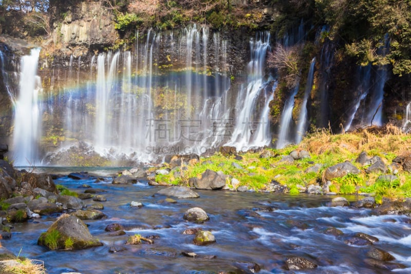 瀑布,shiraito falls,彩虹,przewalski,自然,水平画幅,无人,日本,湿,户外