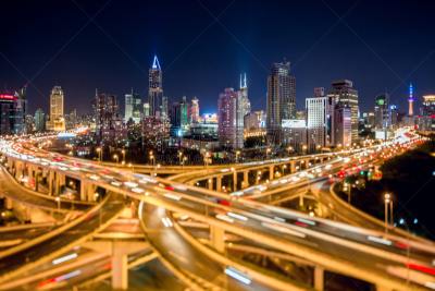 夜晚,公路,上海,延安路,浦西,高架道路,光轨,立交桥,霓虹色,尾灯