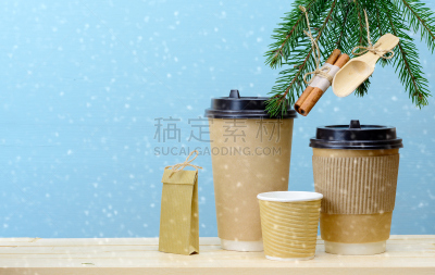 咖啡杯,桌子,纸,杉树,木制,留白,一次性杯子,圣诞市场,模板,新年