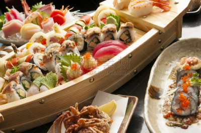 日本食品,生鱼片,寿司,自助餐,海产,三文鱼,无人,生姜,鱼子,天麸罗